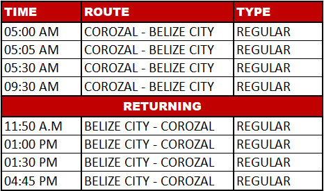 Morales Transports Bus Service Belize New Schedule