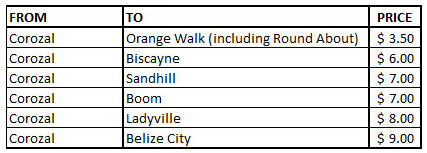 Price List For Morales Transports Bus Services Belize